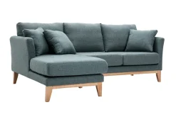 Miliboo Skandinavisches 3/4-Sitzer-Ecksofa linksseitig mit abziehbarem, graugrünem Stoff und hellem Holz OSLO* Ecksofas