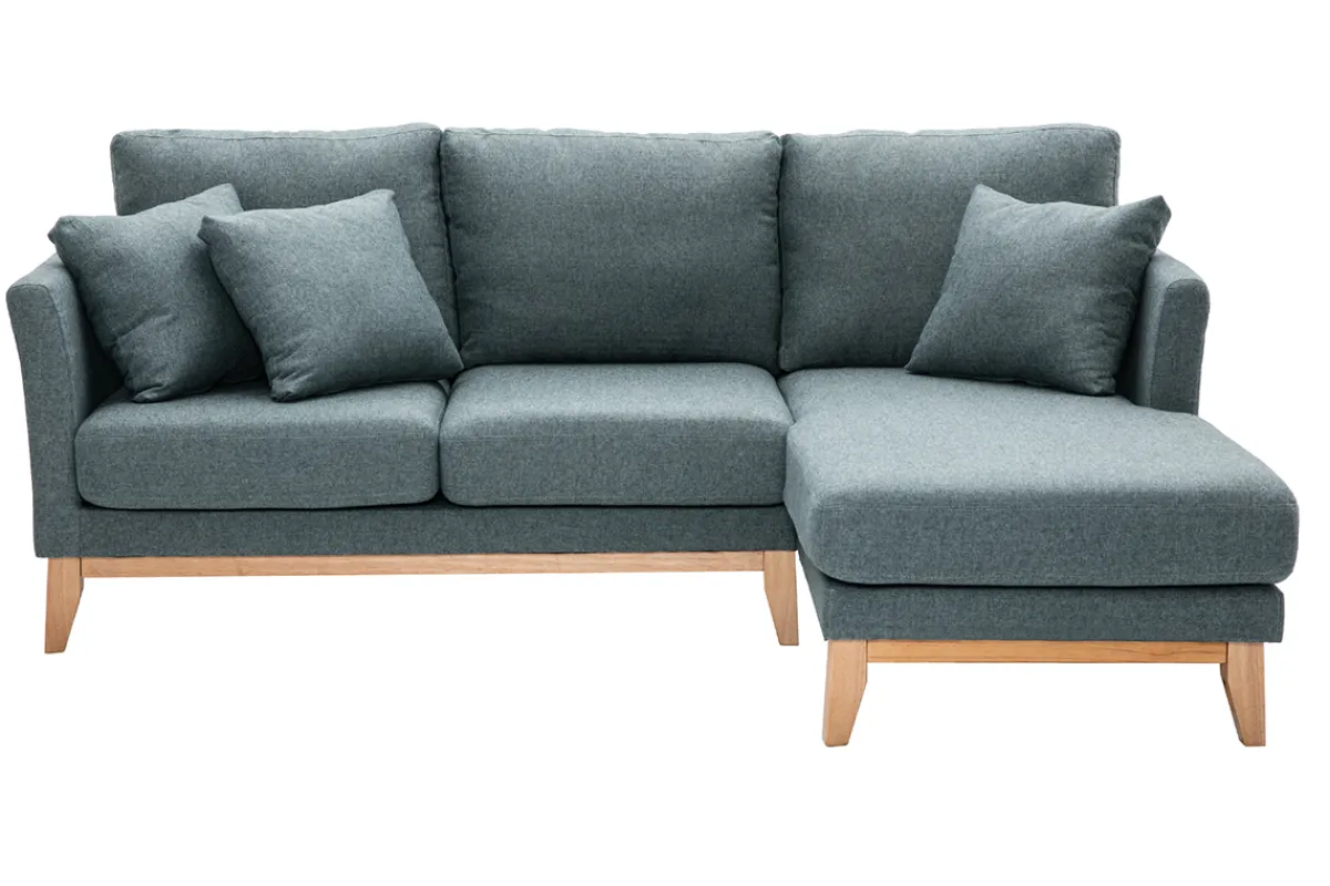 Miliboo Skandinavisches 4-Sitzer-Ecksofa rechtsseitig mit abziehbarem, graugrünem Stoff und hellem Holz OSLO* Ecksofas
