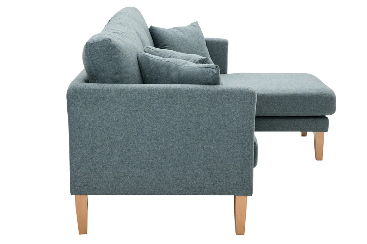 Miliboo Skandinavisches 4-Sitzer-Ecksofa rechtsseitig mit abziehbarem, graugrünem Stoff und hellem Holz OSLO* Ecksofas