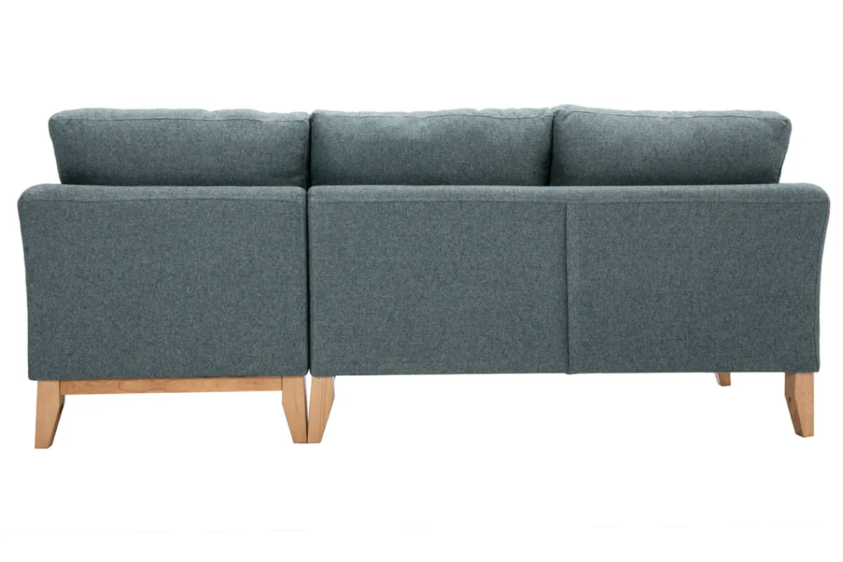 Miliboo Skandinavisches 4-Sitzer-Ecksofa rechtsseitig mit abziehbarem, graugrünem Stoff und hellem Holz OSLO* Ecksofas