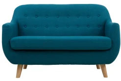 Miliboo Skandinavisches 2-Sitzer-Sofa mit abnehmbarem Bezug in entenblau und Holz YNOK* Design-sofas