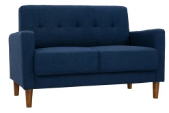 Miliboo Skandinavisches 2-Sitzer-Sofa aus dunkelblauem Stoff und dunklem Holz MOON* Design-sofas
