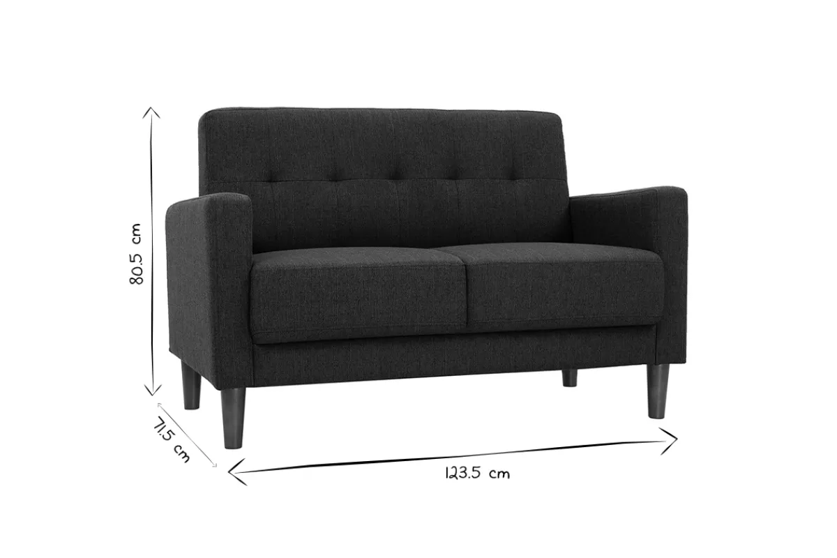 Miliboo Skandinavisches 2-Sitzer-Sofa aus dunkelblauem Stoff und dunklem Holz MOON* Design-sofas