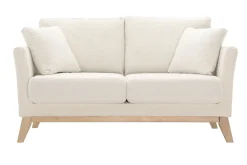 Miliboo Skandinavisches 2-Sitzer-Sofa mit abnehmbarem Bezug in Weiß mit Bouclé-Wolleffekt und Holzfüßen OSLO* Design-sofas