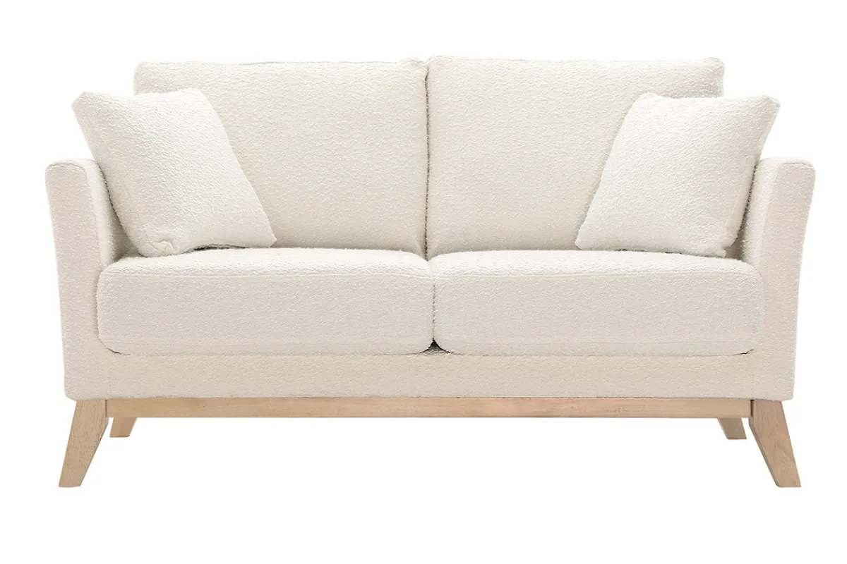 Miliboo Skandinavisches 2-Sitzer-Sofa mit abnehmbarem Bezug in Weiß mit Bouclé-Wolleffekt und Holzfüßen OSLO* Design-sofas