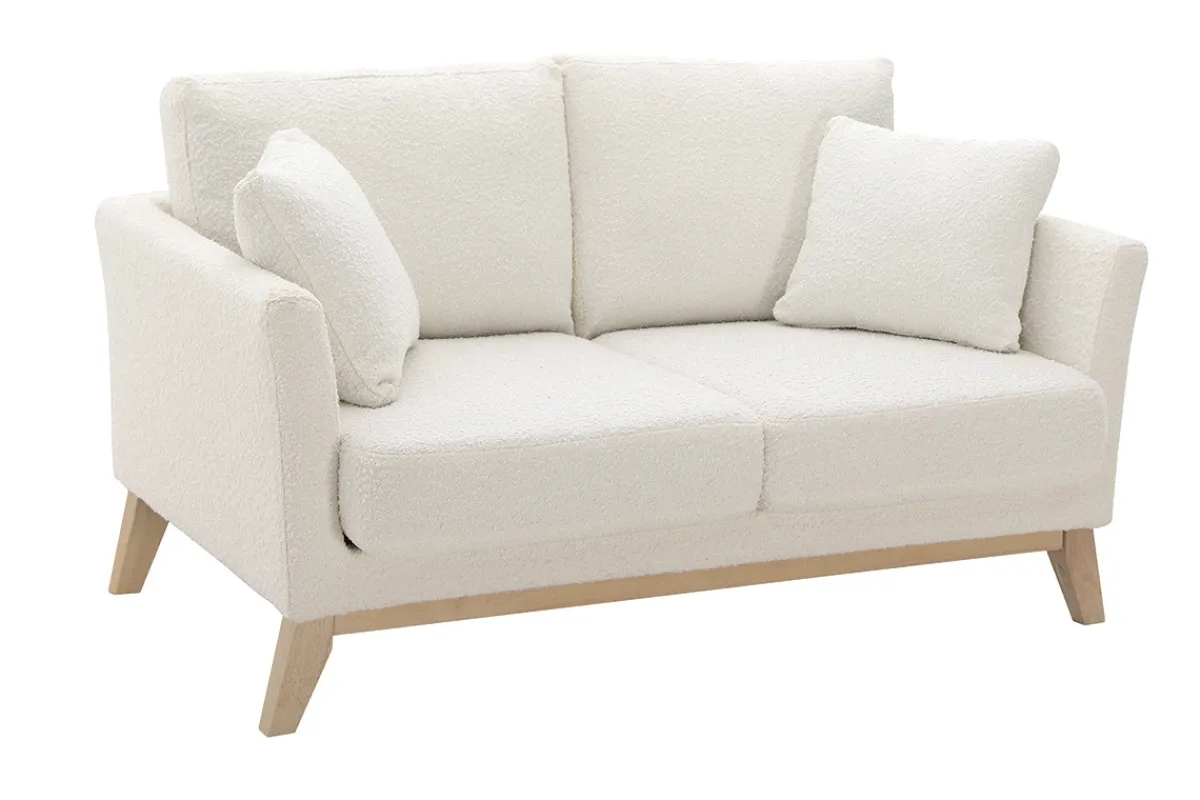Miliboo Skandinavisches 2-Sitzer-Sofa mit abnehmbarem Bezug in Weiß mit Bouclé-Wolleffekt und Holzfüßen OSLO* Design-sofas
