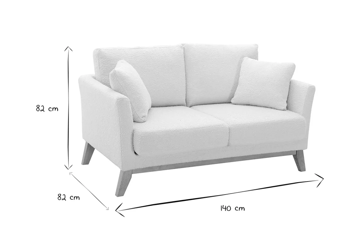 Miliboo Skandinavisches 2-Sitzer-Sofa mit abnehmbarem Bezug in Weiß mit Bouclé-Wolleffekt und Holzfüßen OSLO* Design-sofas