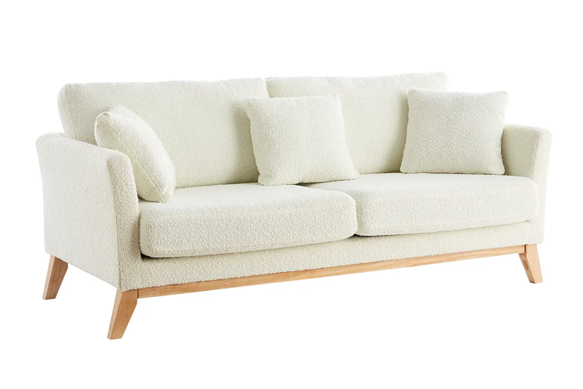 Miliboo Skandinavisches 3-Sitzer-Sofa mit abnehmbarem Bezug in Weiß mit Bouclé-Wolleffekt OSLO* Design-sofas