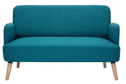 Miliboo Skandinavisches 2-Sitzer-Sofa aus entenblauem Stoff und hellem Holz ISKO* Design-sofas
