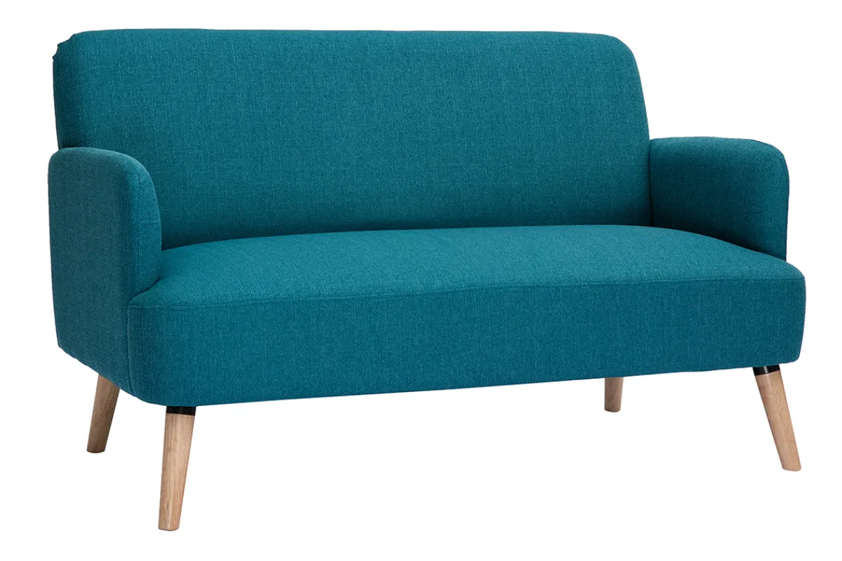 Miliboo Skandinavisches 2-Sitzer-Sofa aus entenblauem Stoff und hellem Holz ISKO* Design-sofas