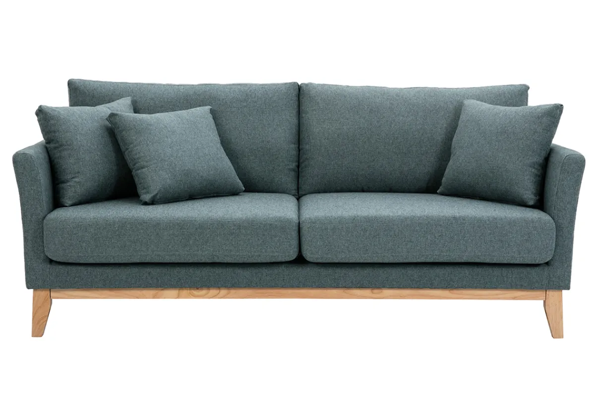 Miliboo Skandinavisches 3-Sitzer-Sofa mit abnehmbarem Bezug aus graugrünem Stoff und hellem Holz OSLO* Design-sofas