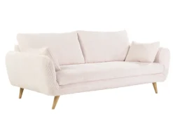 Miliboo Skandinavisches 3-Sitzer-Sofa aus cremefarbenem Ripsstoff und hellem Holz CREEP* Design-sofas