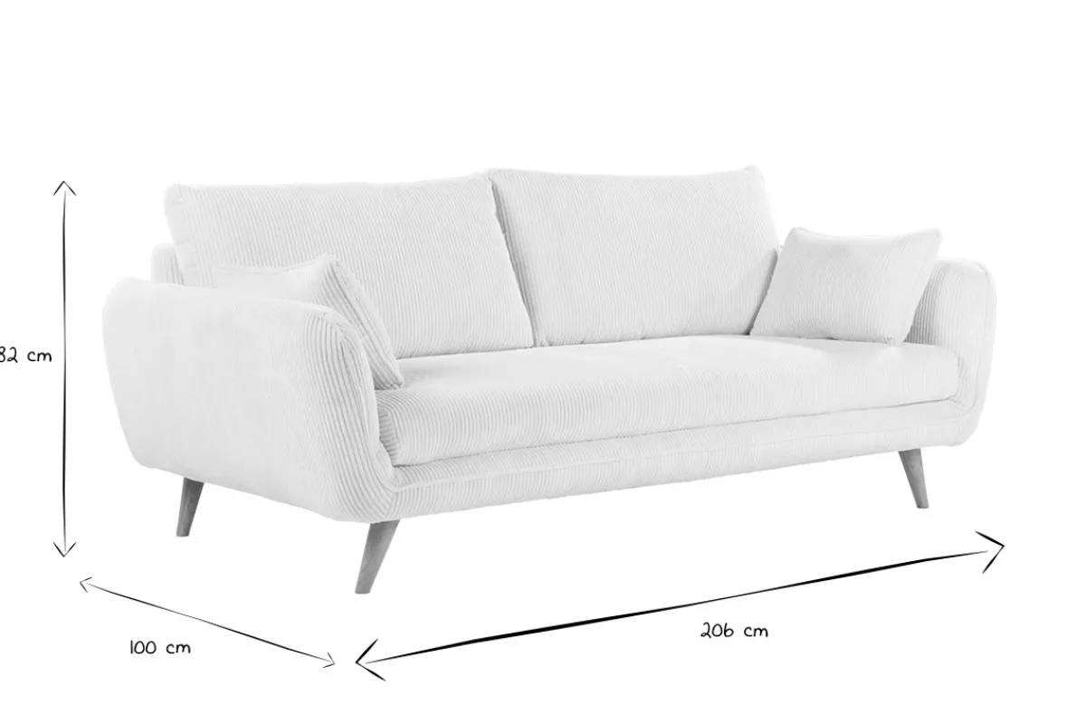 Miliboo Skandinavisches 3-Sitzer-Sofa aus cremefarbenem Ripsstoff und hellem Holz CREEP* Design-sofas