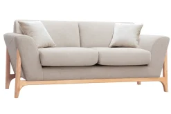 Miliboo Skandinavisches Sofa aus beigem Stoff mit Samteffekt und Eschenholz 2-Sitzer ASAKO* Design-sofas