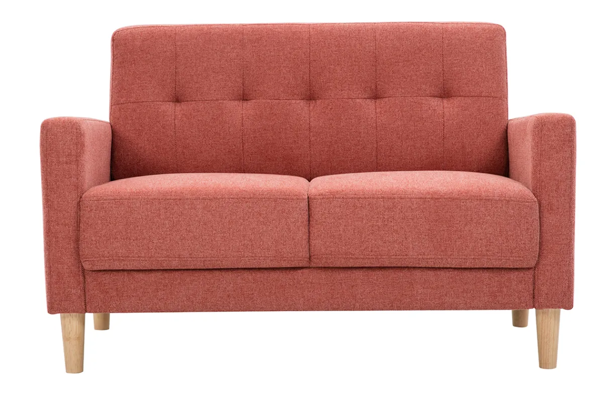 Miliboo Skandinavisches Sofa aus terracottafarbenem Stoff mit Samteffekt und hellem Holz 2-Sitzer MOON* Design-sofas