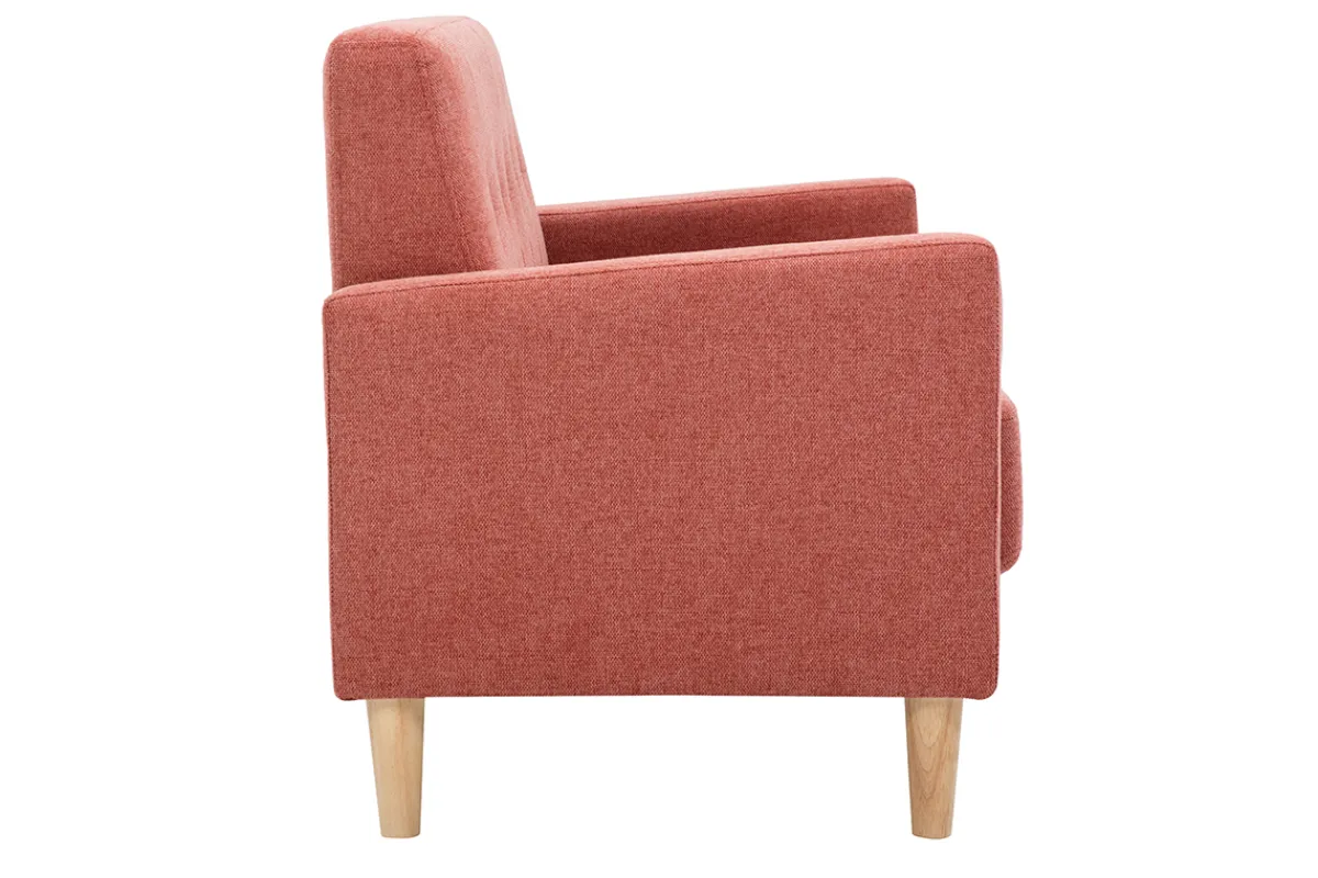 Miliboo Skandinavisches Sofa aus terracottafarbenem Stoff mit Samteffekt und hellem Holz 2-Sitzer MOON* Design-sofas