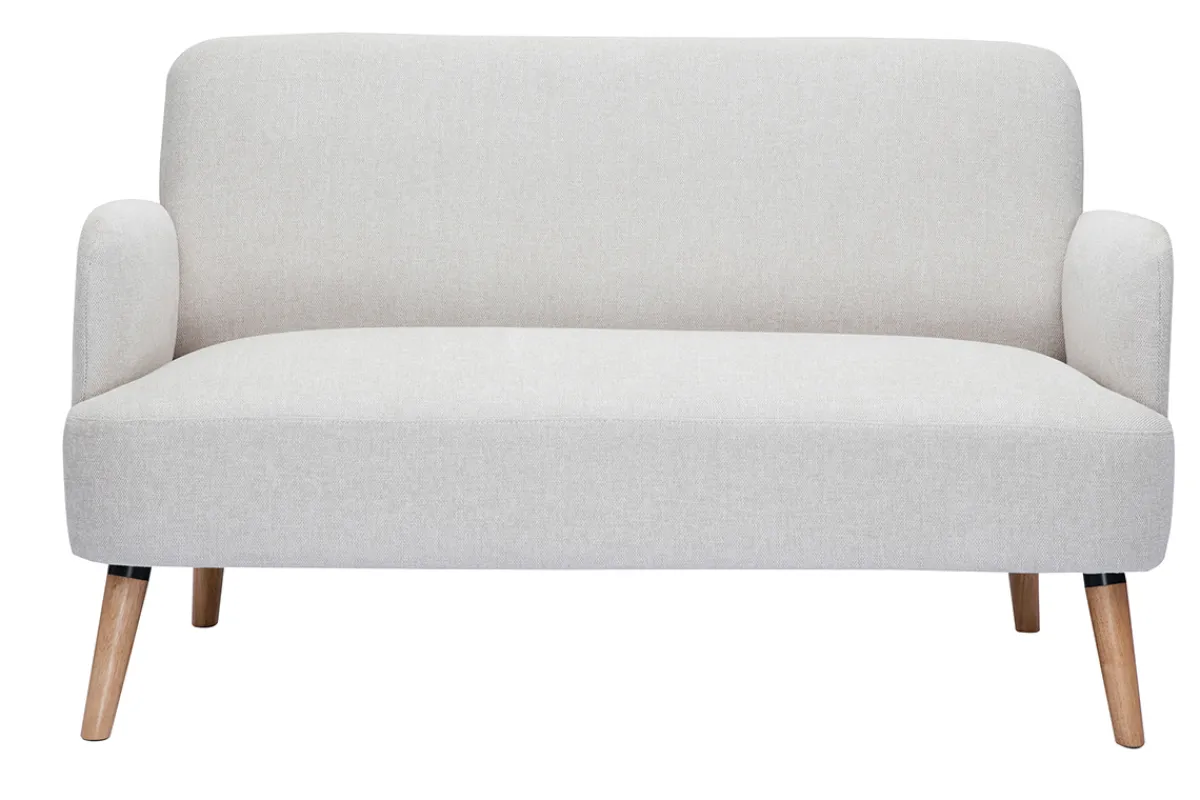 Miliboo Skandinavisches Sofa aus beigem Stoff mit Samteffekt und hellem Holz 2-Sitzer ISKO* Design-sofas