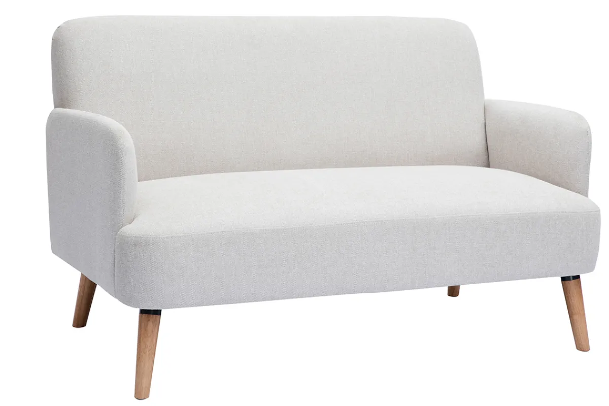 Miliboo Skandinavisches Sofa aus beigem Stoff mit Samteffekt und hellem Holz 2-Sitzer ISKO* Design-sofas