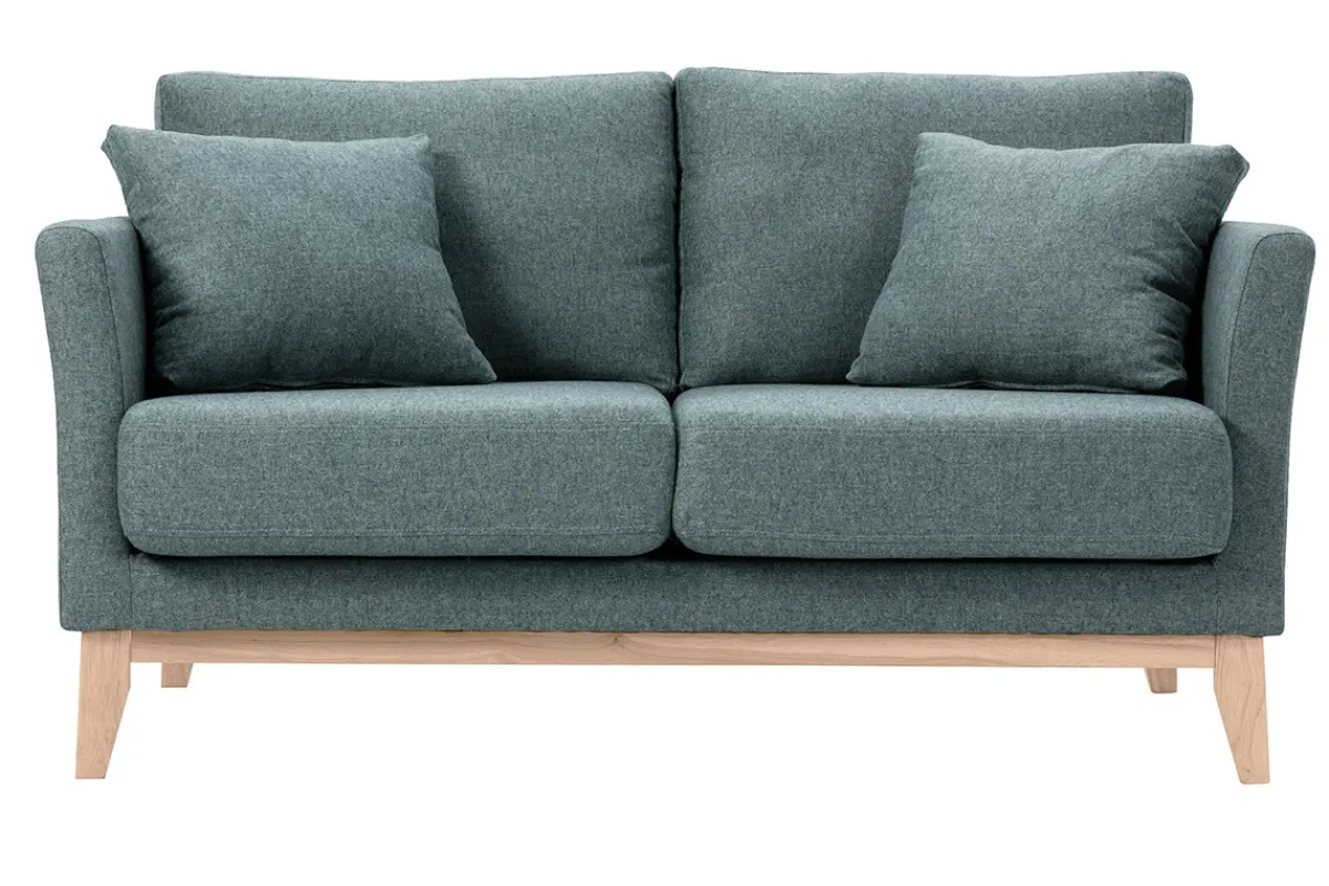 Miliboo Skandinavisches Sofa aus graugrünem Stoff mit Samteffekt und hellem Holz 2-Sitzer OSLO* Design-sofas