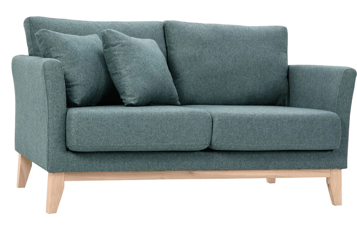 Miliboo Skandinavisches Sofa aus graugrünem Stoff mit Samteffekt und hellem Holz 2-Sitzer OSLO* Design-sofas