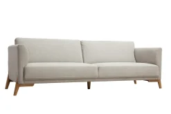 Miliboo Skandinavisches Sofa aus beigem Stoff mit Samteffekt und hellem Holz 4-Sitzer SINDRO* Design-sofas