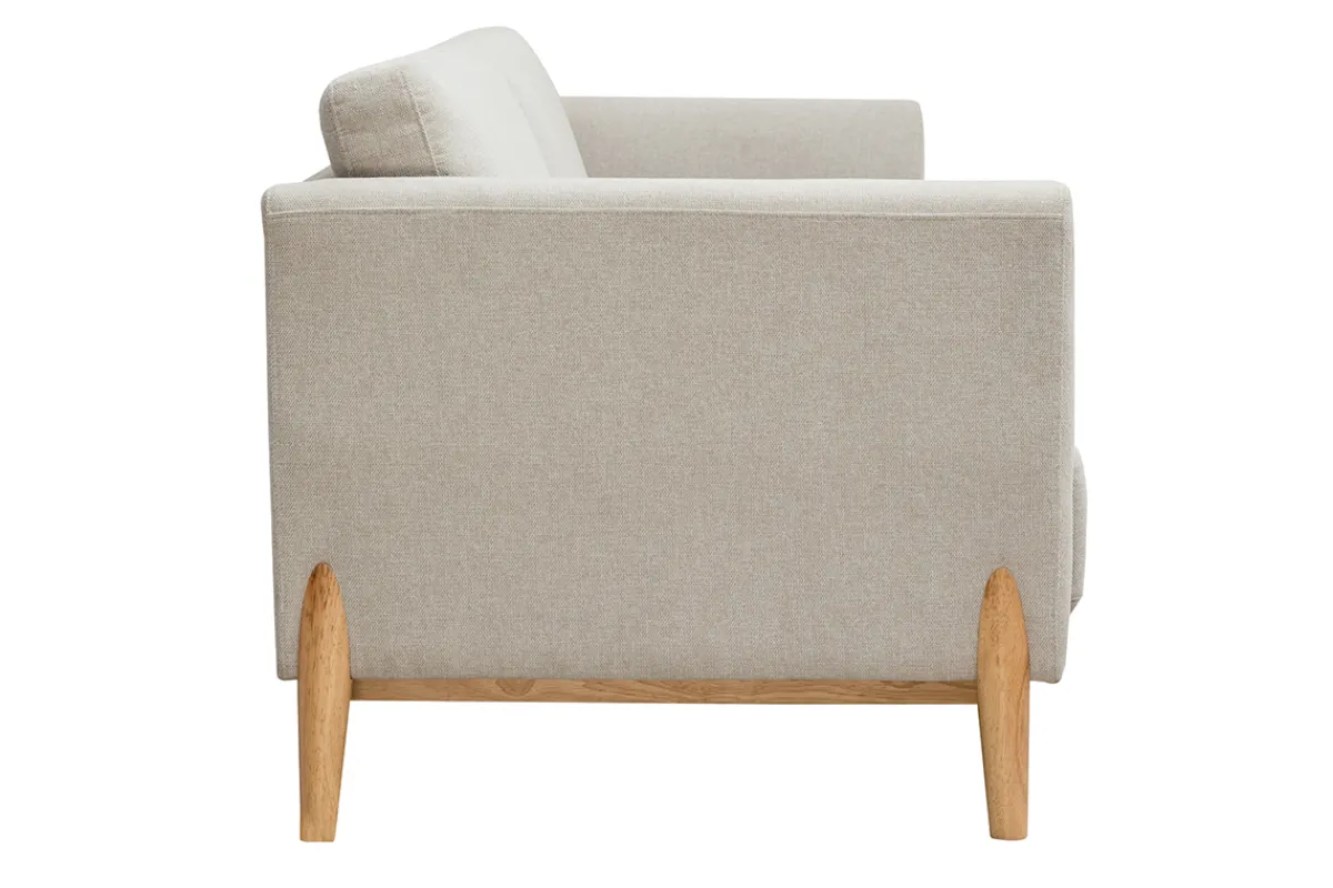 Miliboo Skandinavisches Sofa aus beigem Stoff mit Samteffekt und hellem Holz 4-Sitzer SINDRO* Design-sofas