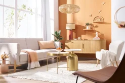 Miliboo Skandinavisches Sofa aus beigem Stoff mit Samteffekt und hellem Holz 4-Sitzer SINDRO* Design-sofas