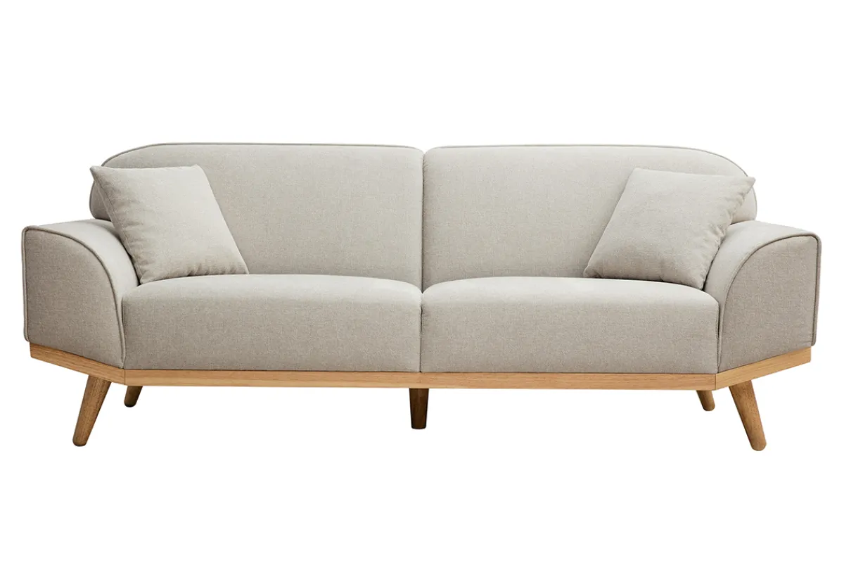Miliboo Skandinavisches Sofa aus beigem Stoff mit Samteffekt und hellem Holz 3-Sitzer FREEMA* Design-sofas