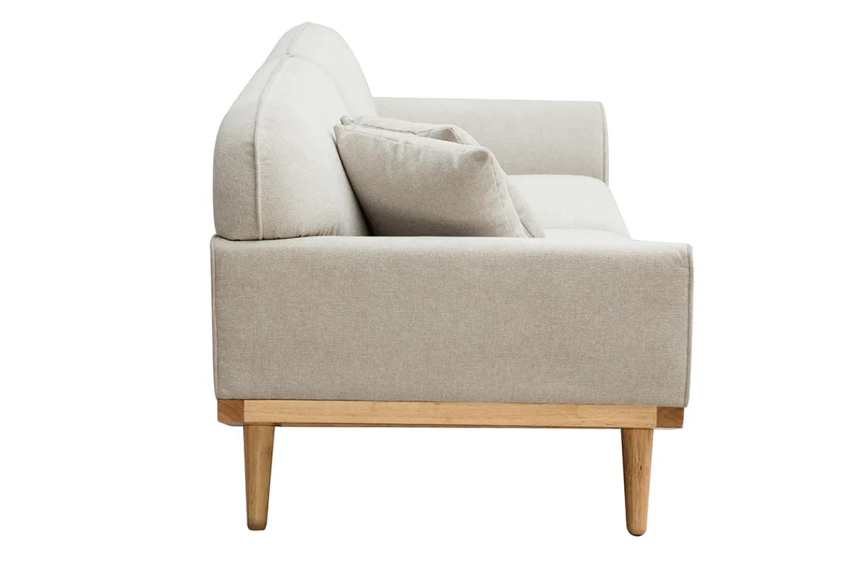 Miliboo Skandinavisches Sofa aus beigem Stoff mit Samteffekt und hellem Holz 3-Sitzer FREEMA* Design-sofas