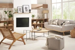 Miliboo Skandinavisches Sofa aus beigem Stoff mit Samteffekt und hellem Holz 3-Sitzer FREEMA* Design-sofas