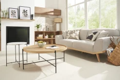 Miliboo Skandinavisches Sofa aus beigem Stoff mit Samteffekt und hellem Holz 3-Sitzer FREEMA* Design-sofas