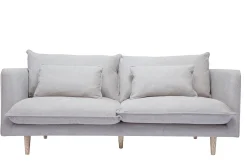 Miliboo Skandinavisches Sofa aus beigem Stoff mit Samteffekt und hellem Holz 3-Sitzer CLAYTON* Design-sofas