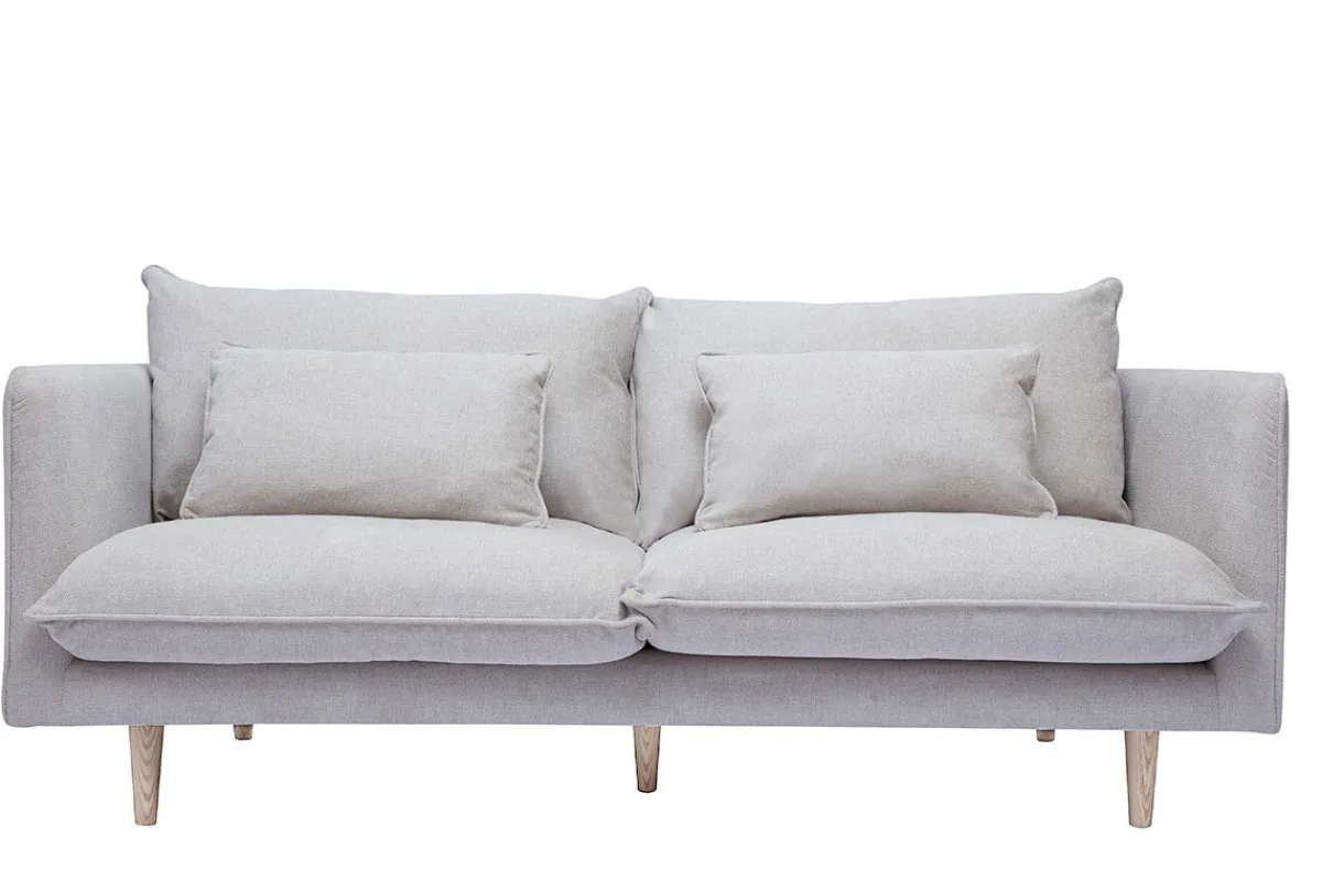 Miliboo Skandinavisches Sofa aus beigem Stoff mit Samteffekt und hellem Holz 3-Sitzer CLAYTON* Design-sofas