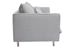 Miliboo Skandinavisches Sofa aus beigem Stoff mit Samteffekt und hellem Holz 3-Sitzer CLAYTON* Design-sofas