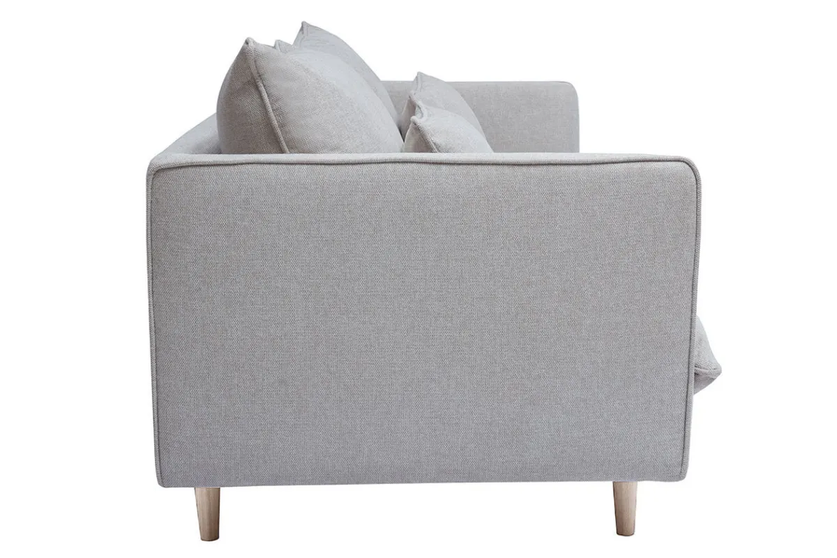Miliboo Skandinavisches Sofa aus beigem Stoff mit Samteffekt und hellem Holz 3-Sitzer CLAYTON* Design-sofas