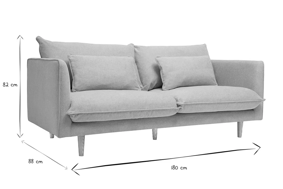 Miliboo Skandinavisches Sofa aus beigem Stoff mit Samteffekt und hellem Holz 3-Sitzer CLAYTON* Design-sofas