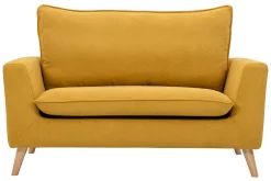 Miliboo Skandinavisches Sofa aus senfgelbem Stoff mit Samteffekt und hellem Holz 2-Sitzer JONAS* Design-sofas