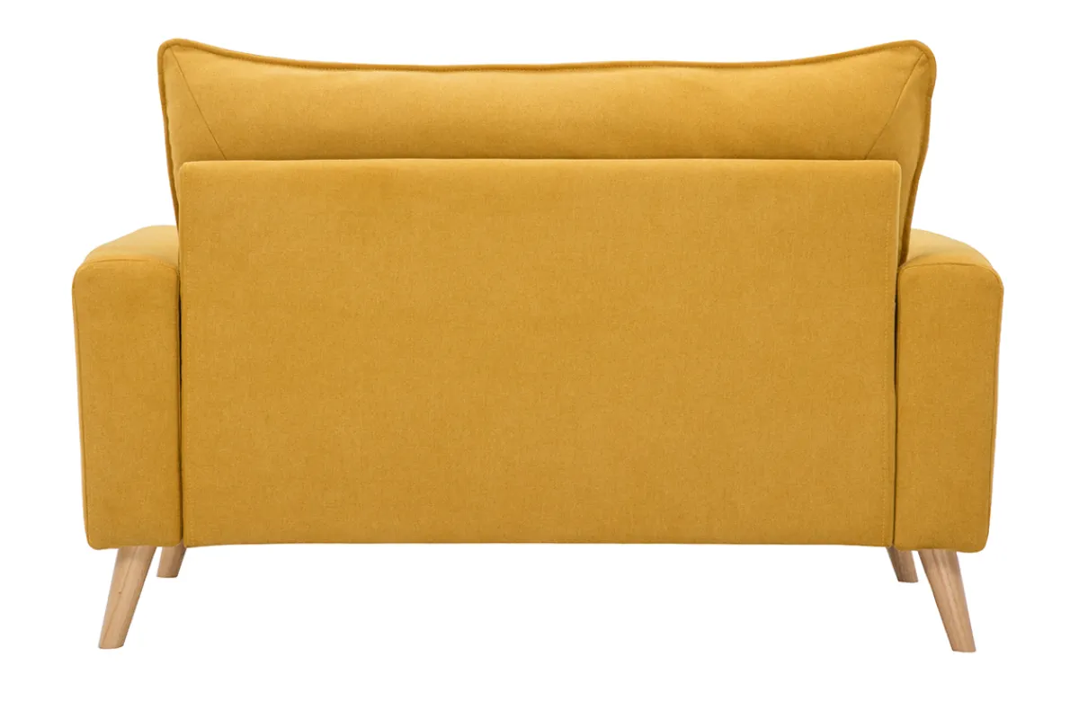 Miliboo Skandinavisches Sofa aus senfgelbem Stoff mit Samteffekt und hellem Holz 2-Sitzer JONAS* Design-sofas