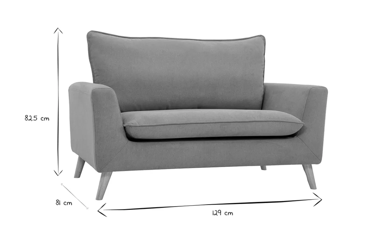 Miliboo Skandinavisches Sofa aus senfgelbem Stoff mit Samteffekt und hellem Holz 2-Sitzer JONAS* Design-sofas
