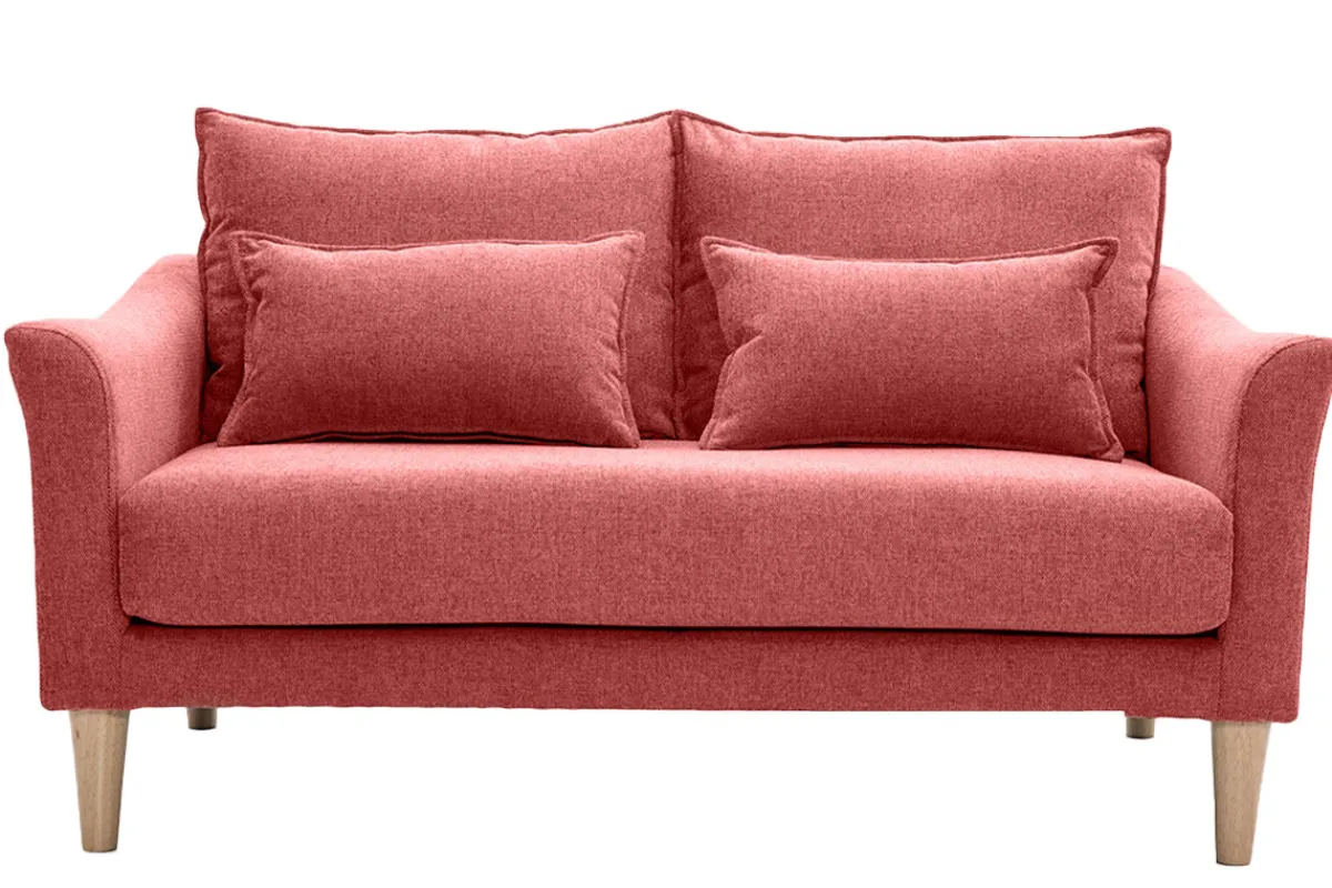 Miliboo Skandinavisches Sofa aus terracottafarbenem Stoff mit Samteffekt und hellem Holz 2-Sitzer KATE* Design-sofas