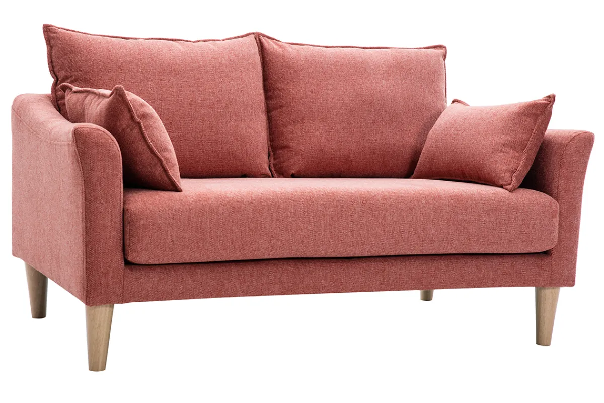 Miliboo Skandinavisches Sofa aus terracottafarbenem Stoff mit Samteffekt und hellem Holz 2-Sitzer KATE* Design-sofas