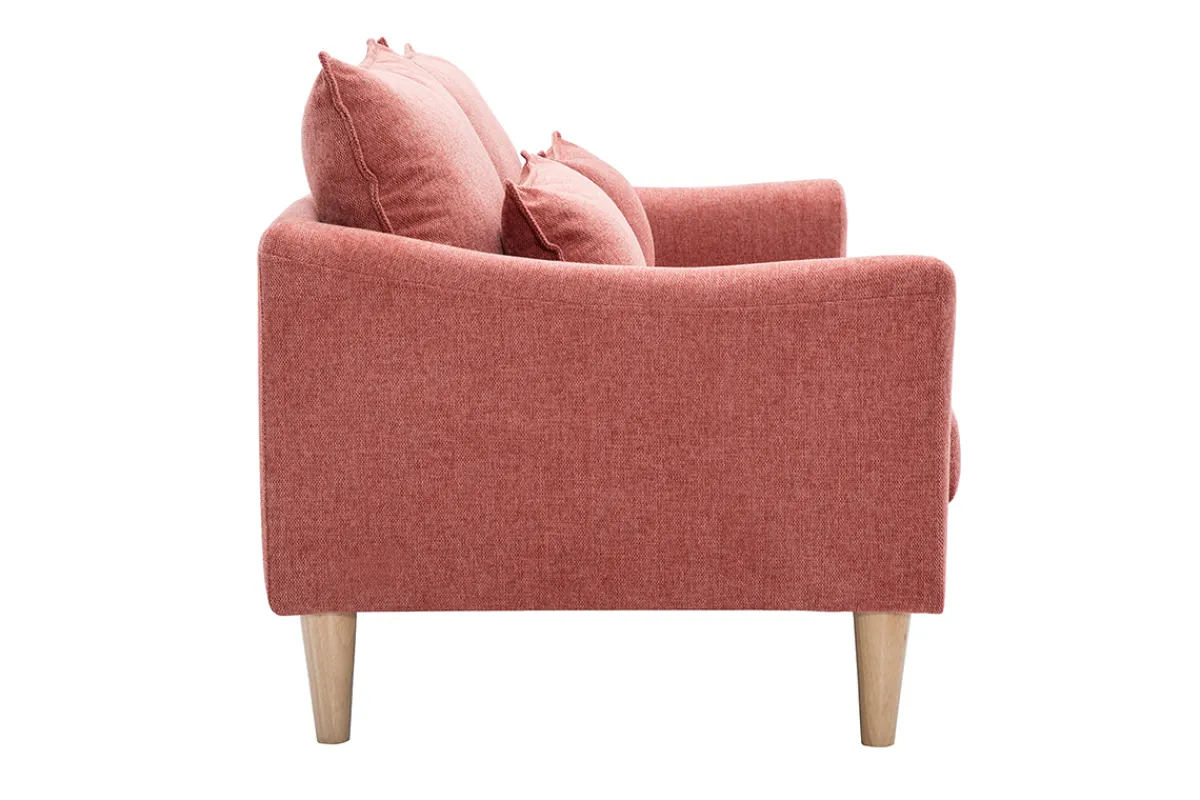 Miliboo Skandinavisches Sofa aus terracottafarbenem Stoff mit Samteffekt und hellem Holz 2-Sitzer KATE* Design-sofas