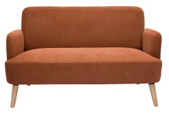 Miliboo Skandinavisches Sofa aus rostbraunem Stoff mit Samteffekt und hellem Holz 2-Sitzer ISKO* Design-sofas