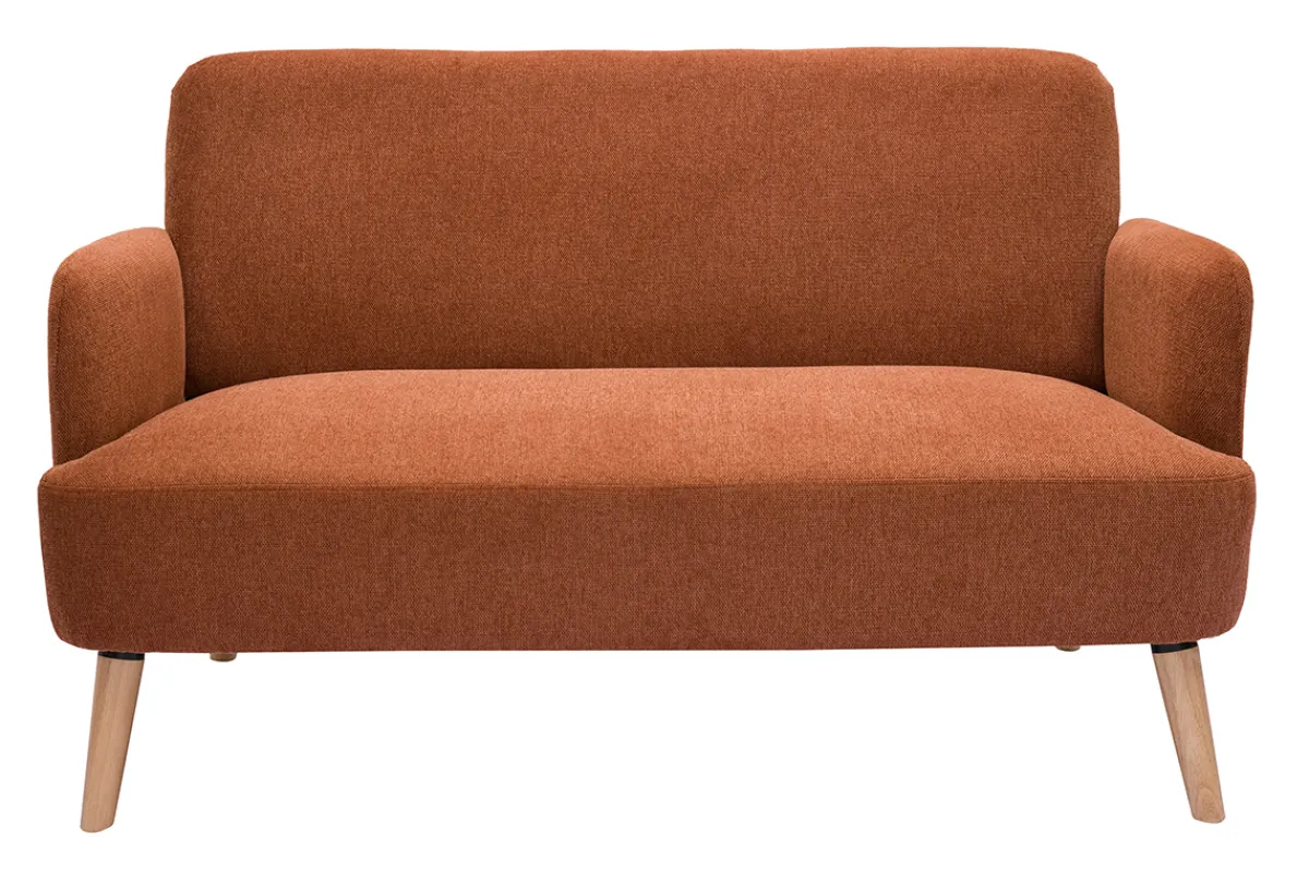 Miliboo Skandinavisches Sofa aus rostbraunem Stoff mit Samteffekt und hellem Holz 2-Sitzer ISKO* Design-sofas