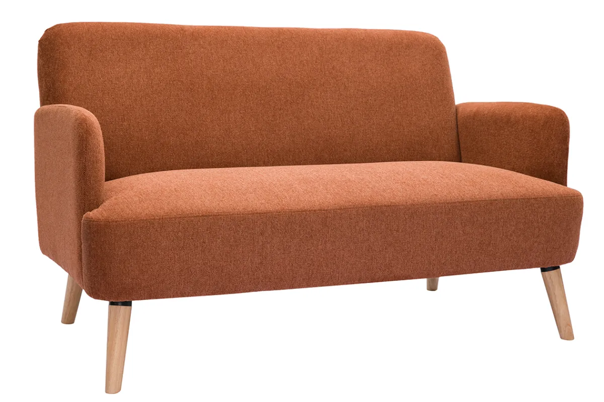 Miliboo Skandinavisches Sofa aus rostbraunem Stoff mit Samteffekt und hellem Holz 2-Sitzer ISKO* Design-sofas