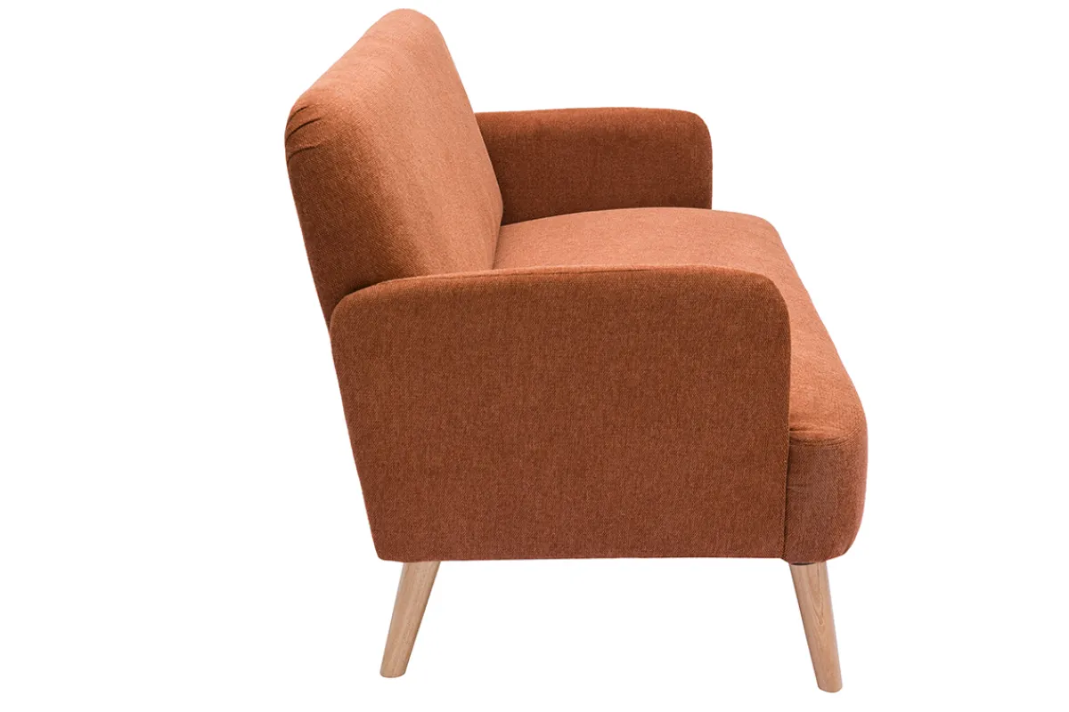 Miliboo Skandinavisches Sofa aus rostbraunem Stoff mit Samteffekt und hellem Holz 2-Sitzer ISKO* Design-sofas
