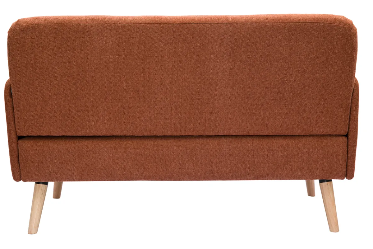 Miliboo Skandinavisches Sofa aus rostbraunem Stoff mit Samteffekt und hellem Holz 2-Sitzer ISKO* Design-sofas