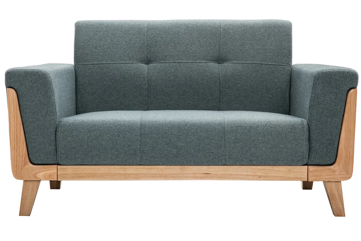 Miliboo Skandinavisches Sofa 2-Sitzer aus graugrünem Stoff und hellem Holz FJORD* Design-sofas