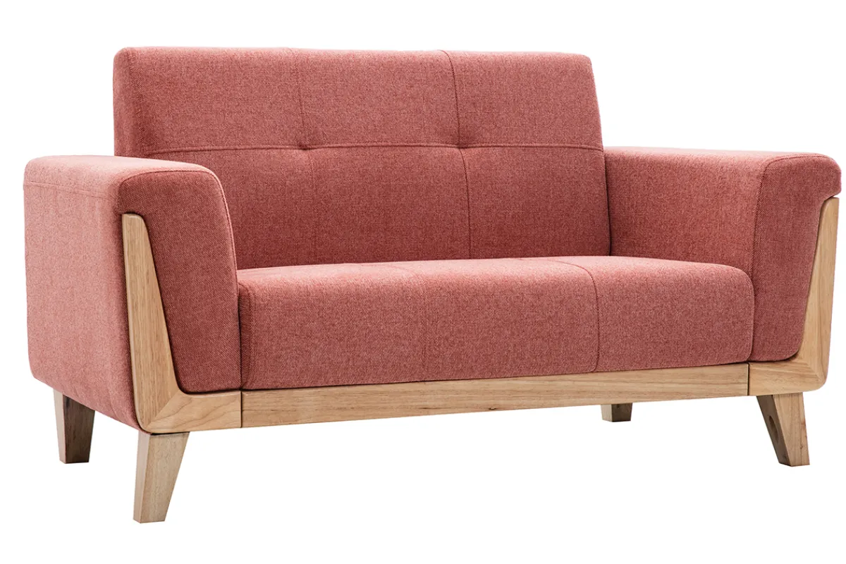 Miliboo Skandinavisches Sofa 2-Sitzer aus terracottafarbenem Stoff und hellem Holz FJORD* Design-sofas