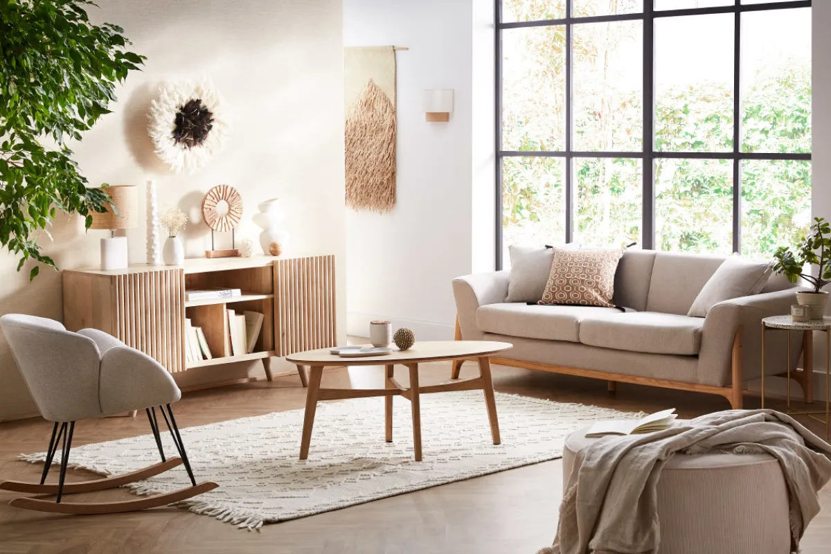 Miliboo Skandinavisches Sofa 3-Sitzer in Beige und Esche ASAKO* Design-sofas